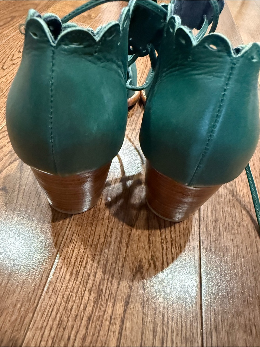 Dance Queen Leather Heels in Green - Women's Scalloped Lace-Up low block heel - Picture 4 of 5